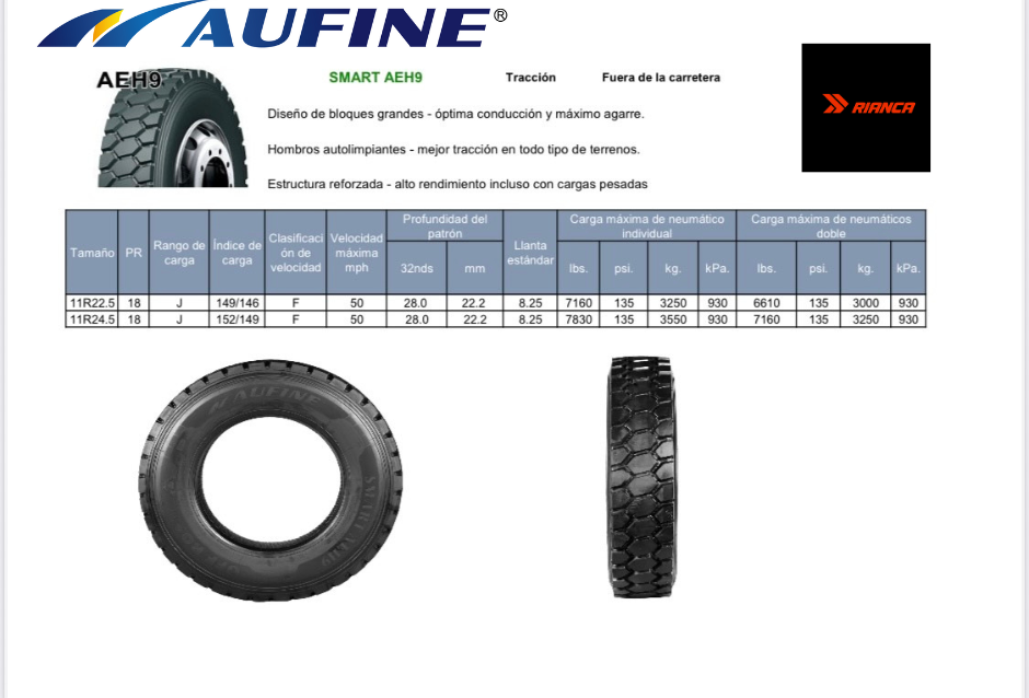 Llanta AEH9 AUFINE para alta tracción