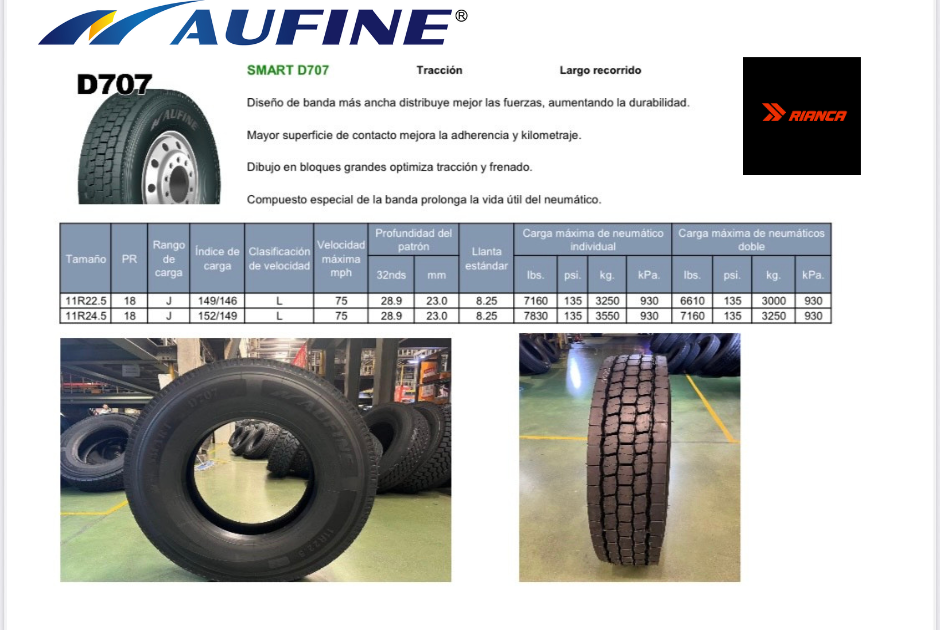 Llanta D707 AUFINE tracción y largo recorrido